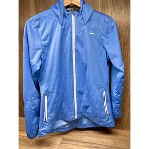 Nike Golf Jacket Womens Blue Windbreaker Hooded Full Zip Performance Size S